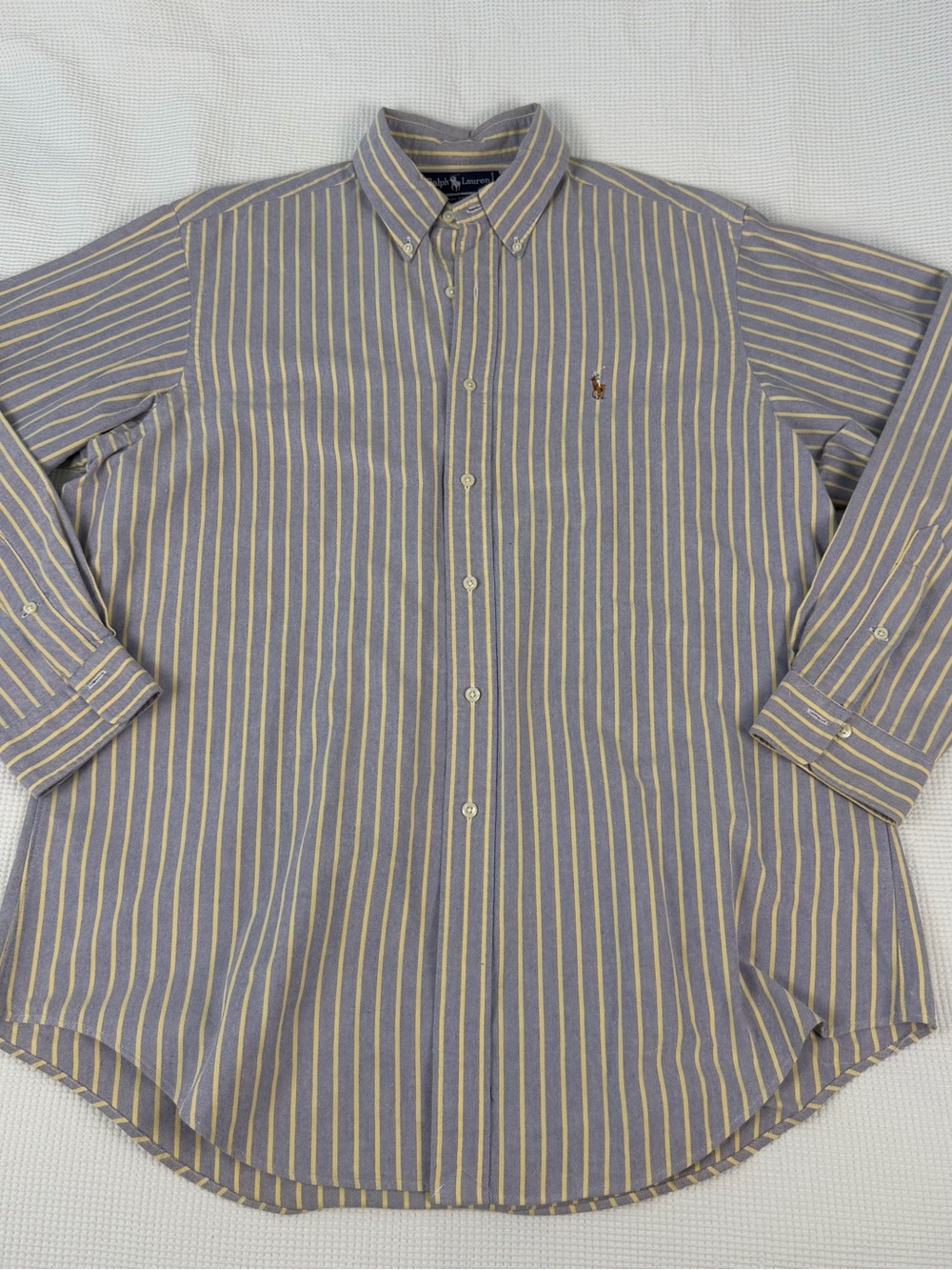 Ralph Lauren Blue with Yellow Stripe Oxford Button-Down Shirt Polo Pony Vintage